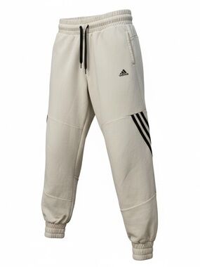 adidas Cream Fleece Sweatpants with Black Stripes
